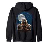 Three Groundhogs And A Moon Funny Groundhog Day Zip Hoodie
