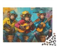 Three Guitar Playing Monkeys 1000 Piece Jigsaw Puzzle Paper for Adults Street Art Style Focus Game Family Relax Decor Gift 70x50cm/1000pcs