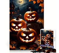 Three Halloween Pumpkins Jigsaw Puzzles for Teenagers 1000 Piece Pure Logic Toy Quiet Calm Clean Cut Wall Art Decor (38x52cm)
