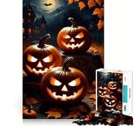 Three Halloween Pumpkins Jigsaw Puzzles for Teenagers 1000 Piece Pure Logic Toy Quiet Calm Clean Cut Wall Art Decor (38x52cm)