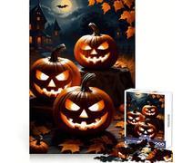 Three Halloween Pumpkins Jigsaw Puzzles for Teenagers 1000 Piece Pure Logic Toy Quiet Calm Clean Cut Wall Art Decor (50x75cm)