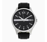 Three-Hand Date Black Leather Mens Watch