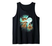 Three Hares Howling at The Moon tie dye Green Tank Top