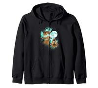 Three Hares howling at the moon tie dye green Zip Hoodie