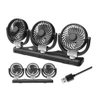 Three-Head Car Fan - 44.3x14.5x7.5cm USB/12V/24V | Multi-Angle 360 Degree Rotating Cooling Fan | Two Speed Adjustable Air Circulator For Dashboard And Rear Seat In Cars, Trucks And Campervans