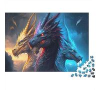 Three Headed Dragon 1000 Piece Jigsaw Puzzle Paper for Adults Fantasy Creature Mysterious Magic World Relax Focus Home Decor 38x26cm/1000pcs