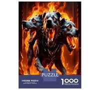 Three-headed Fire Dog 1000pc Premium Jigsaw Puzzle Mythical Beast Fury Puzzle for Adults Sturdy Cardboard Couple Puzzle Partners Ultra Difficult Home Activity 38x26cm/1000pcs