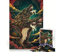 Three-Headed Wolf Illustration Jigsaw Puzzle for Teenagers 1000 Pieces Cognitive Toy Quiet Hobby Premium Edge (38x26cm)