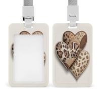 Three Hearts with Leopard Print Patchwork Style ID Badge Holder Retractable Clip Card Holder Card Protector Name Badge Name Tag for Work Office Doctor Nurse