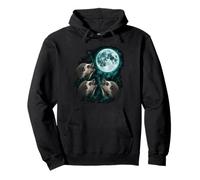 Three Hedgehogs Under the Moon Mystic Forest Wildlife Art Pullover Hoodie