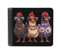 Three Hens Rooster Glasses Bifold Wallet PU Leather Credit Card Holder Wallets Slim Front Pocket Money Clip