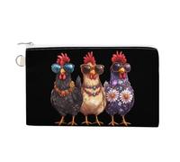 Three Hens Rooster Glasses Coin Purse Canvas Change Pouch Small Organizer Bags Zippered Coin Case for Women Men