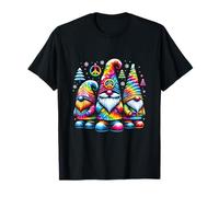 Three Hippie Gnomes Peace Gnome Retro Tie Dye Christmas T-Shirt