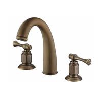 Three Hole Bathroom Basin Taps Vintage Bronze Bathroom Sink Taps Double Handle Brass,Model A LWX