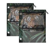 Three Hole Binder Pouch with Clear Window, Animal Tiger Binder Pouch