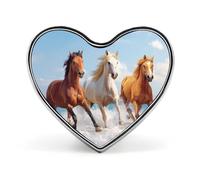 Three Horse Run Gallop in Waves Brooch Pins Heart Badge Collar Lapel Pins Dress Backpack Accessories