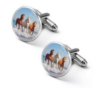 Three Horse Run Gallop in Waves Fashion Cufflinks for Men Classic Shirts Cuff Links Set for Wedding Business 2.0cm