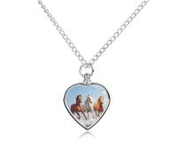 Three Horse Run Gallop in Waves Urn Necklace for Ashes Adjustable Pet Cremation Jewelry for Men Women