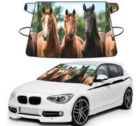Three Horses Black, Car Windshield Cover, Protective Windscreen Cover - Snow Ice Sun UV Dust Water Resistant - Fit for Most Cars