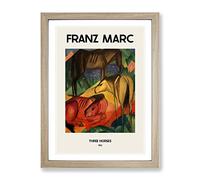 Three Horses By Franz Marc Exhibition Museum Painting Framed Print | A3 Oak Framed Wall Art | Ready to Hang | Modern Animal Picture | Living Room Bedroom Lounge Office