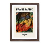 Three Horses By Franz Marc Exhibition Museum Painting Framed Wall Art Print, Ready to Hang Picture for Living Room Bedroom Home Office Décor, Walnut A2 (64 x 46 cm)