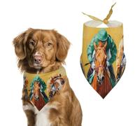 Three Horses Race Bandanas for Dogs Triangle Pet Bibs | Washable Dog Cat Scarf Pets Accessories