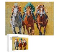 Three Horses Race Wooden Jigsaw Puzzles for Adults Intelligent Games Home Decor Artwork for Home Office