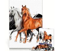 Three Horses Run Jigsaw Puzzle 1000 Piece for Adults Strong Logic Toy Anxiety Relief Clear Edge Festival Gift (50x75cm)