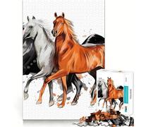 Three Horses Run Jigsaw Puzzle 1000 Piece for Adults Strong Logic Toy Anxiety Relief Clear Edge Festival Gift (50x75cm)
