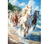 Three Horses Running on Beach 500 Piece Jigsaw Puzzle for Adults Teens Study Room Decor Focus Training Vibrant Colours Great Gift for Scholars 500 PCS