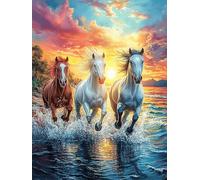 Three Horses Running on The Beach 1000 Piece Pack DIY Jigsaw Puzzle Science Fiction Magical Dream Collectors Cognitive Development Educational Decorative Puzzle Gifts for Adults Premium Cardboard 100