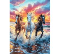 Three Horses Running on The Beach 1000 Piece Premium Jigsaw Puzzle Science Fiction Magical Dream Adult Jigsaws Brain Training Hobby Home Decor Winter Gift Unique Shaped Eco Friendly Material 1000 PCS