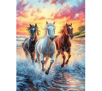 Three Horses Running on The Beach 1000 Pieces Set Premium Jigsaw Puzzle Science Fiction Magical Dream Teen Fans 14-18 Yrs Logic Skill Leisure Adventure Valentines Gift Creativity & Gift
