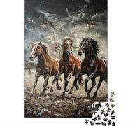Three Horses Running Painting 1000 Piece Jigsaw Puzzle for Adults, 70x50cm/1000pcs, White Cardboard Pieces, Relaxing Indoor Activity And Family Time