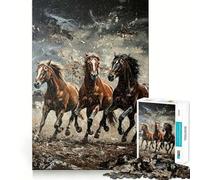 Three Horses Running Painting 1000 Piece Jigsaw Puzzle for Teenagers Smart Game Relaxed Mind Pattern Assembly Santa Wish List (38x52cm)