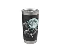 Three Howling Baboons Under Full Moon Wildlife Scene Stainless Steel Insulated Tumbler