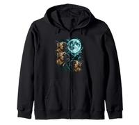 Three Howling French Bulldogs Under Moon Dog Lovers Zip Hoodie