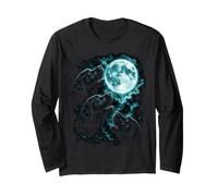 Three Howling Labradors Under Moon Night Scene Long Sleeve T-Shirt