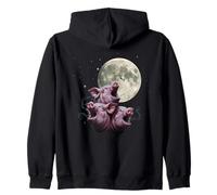 Three Howling Pigs Under Full Moon Night Scene Zip Hoodie