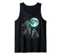 Three Howling Rabbits Under Full Moon Fantasy Tank Top