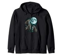 Three Howling Rabbits Under Full Moon Fantasy Zip Hoodie