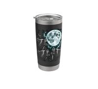 Three Howling Raccoons Under Full Moon Wildlife Scene Stainless Steel Insulated Tumbler