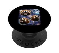 Three Howling Red Pandas Moon 3 Red Panda Funny Cursed Meme PopSockets Adhesive PopGrip