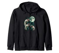 Three Howling Swans Under Moon Lunar Wildlife Zip Hoodie
