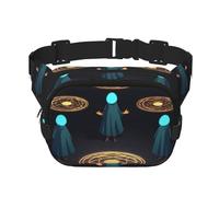 Three humans with halos on their heads Square double - layer fanny pack with adjustable shoulder strap - travelling fanny pack - perfect for outdoor sports, Black, One Size