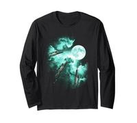 Three Hunting Gun Howling at The Moon tie dye Green Long Sleeve T-Shirt