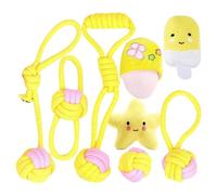 Three Icons Puppy Teething Toys Set, 8 Pieces, Plush and Rope Toys for Small Dogs from 8 Weeks, Yellow and Pink