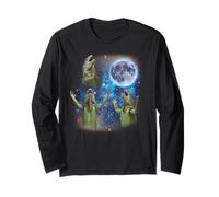 Three Iguanas Howling at The Moon Weird Meme Iguana Long Sleeve T-Shirt