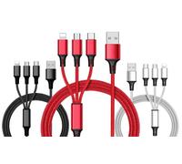Three-in-One USB Charging Cable: One of Each Colour/Three