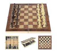 Three In One Wooden Chess Set Backgammon Board Game Checkers Puzzle Game Folding Board.yt